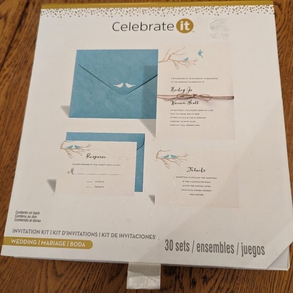 Celebrate it Wedding Invitation Kit 30 Sets (white & teal lovebirds) NIB - Picture 6 of 11